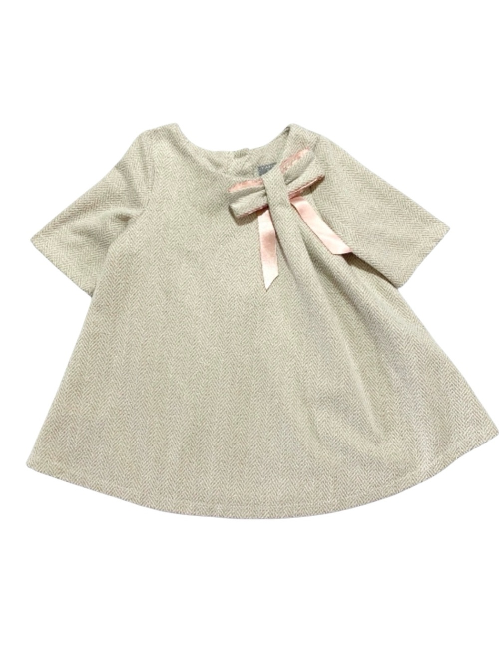 Tahari Girls 3T Tweed Swing Dress Pink Bow Preppy Classic Holiday